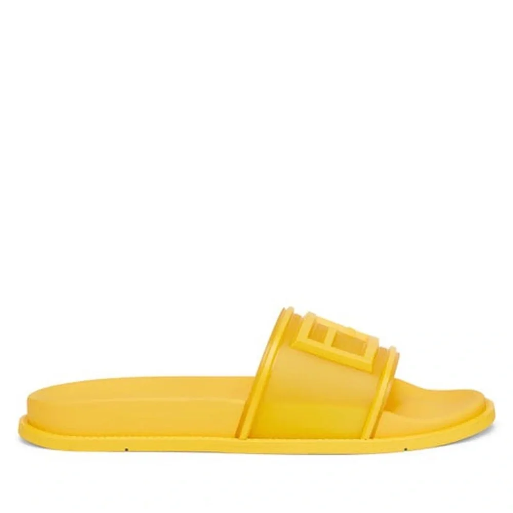 NEW - FENDI Logo-Embossed Baguette Rubber Slide Sandals - Yellow Size US 7